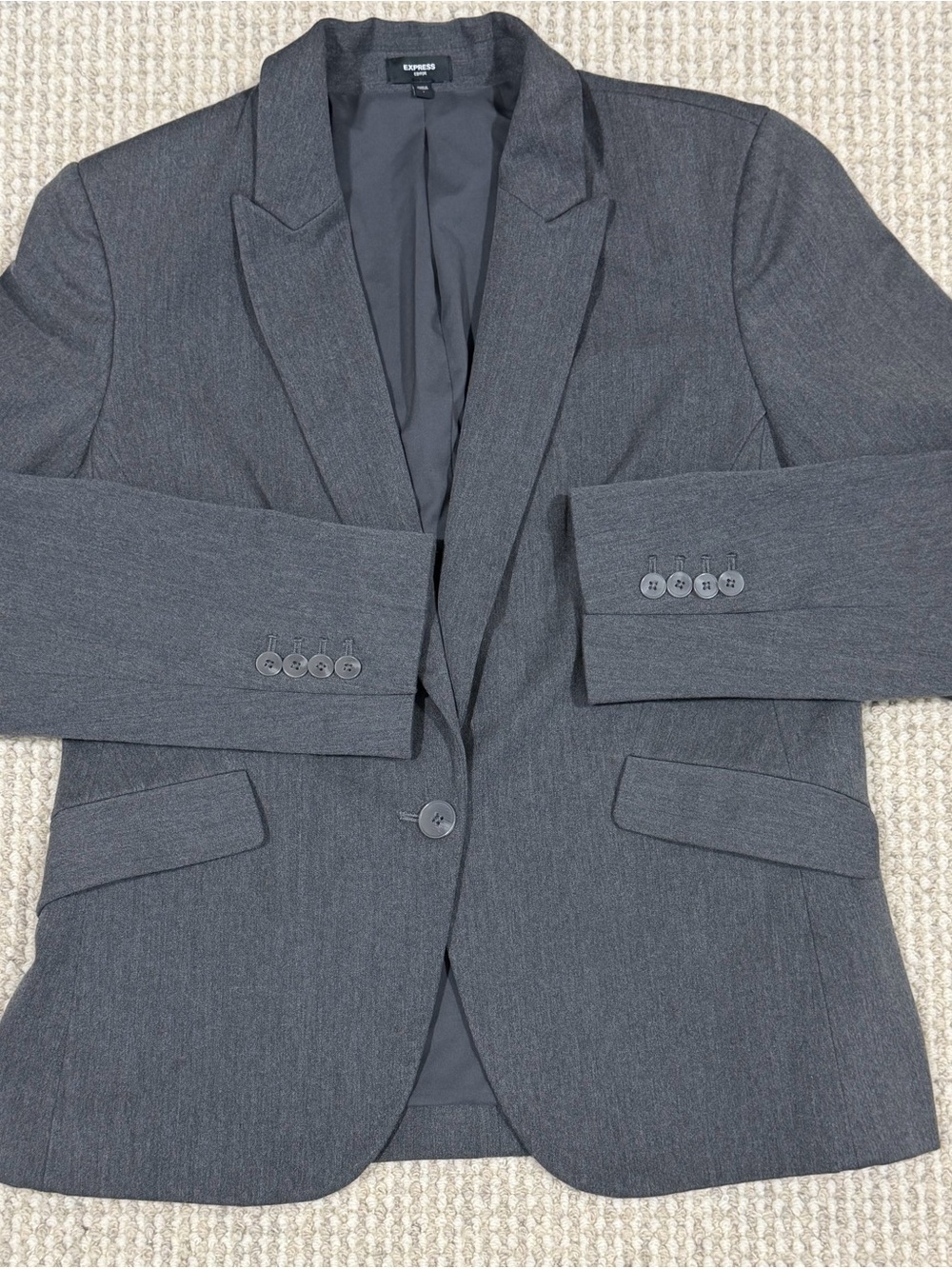 Express Editor Studio Stretch Twill Fitted One Button Blazer Dark Grey Large NEW